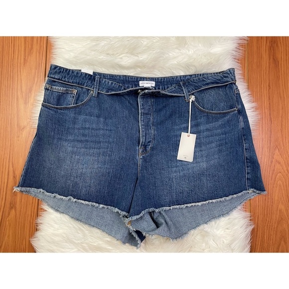 NWT Good American Fold Over Cut Off High Rise Denim Blue Shorts Plus Size 22 - Picture 6 of 7